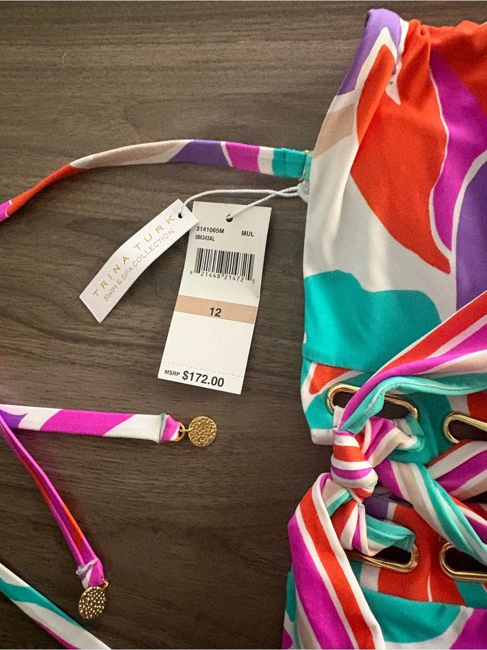 Trina Turk Floral Halter One-Piece Swimsuit in Pink Teal Orange - Picture 10 of 16